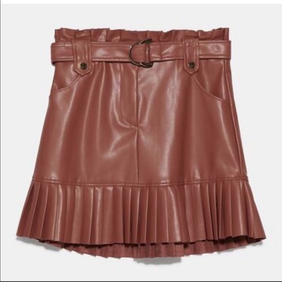 ZARA FAUX LEATHER PLEATED SKIRT - Picture 6 of 7